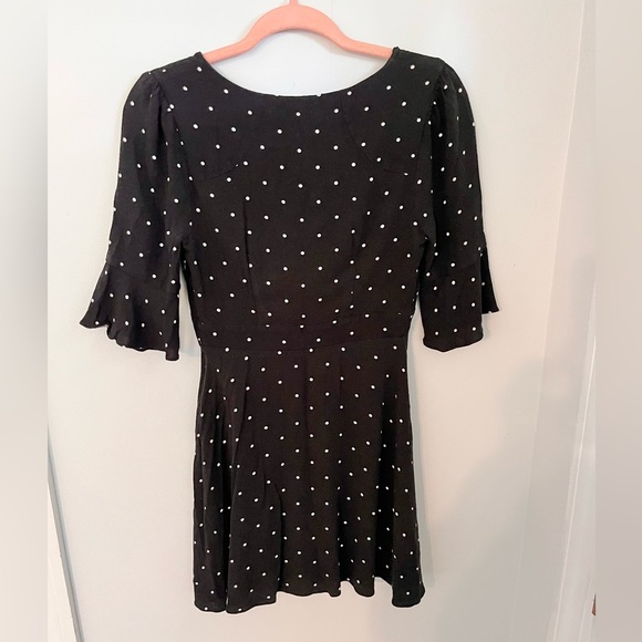 Free People Polka Dot Mini Dress Size 2 Black Tie Neck - Picture 9 of 10